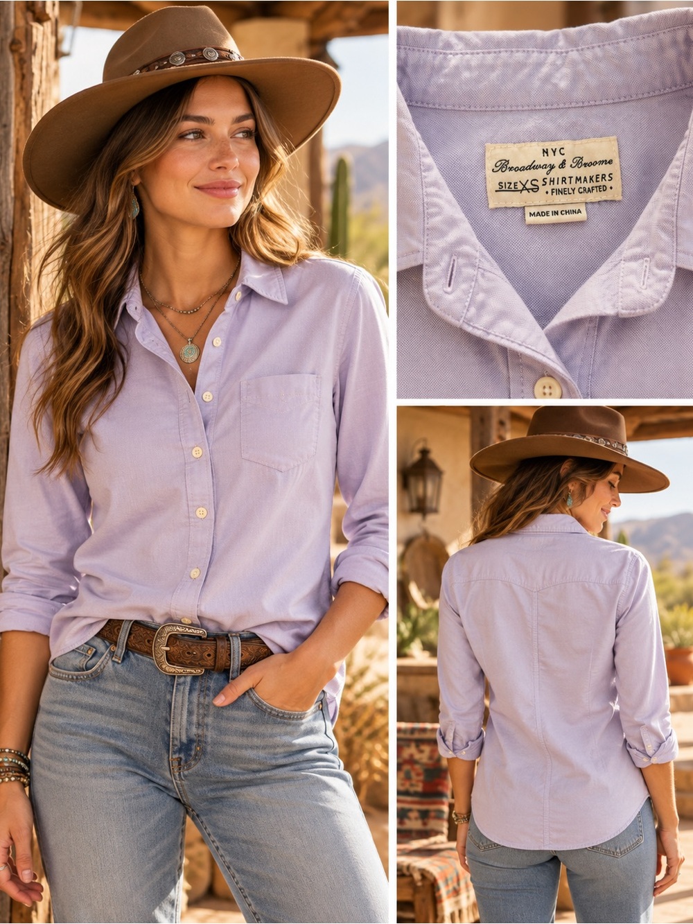 Broadway & Broome Button-Up Shirt Womens XS Purple Oxford Long Sleeve